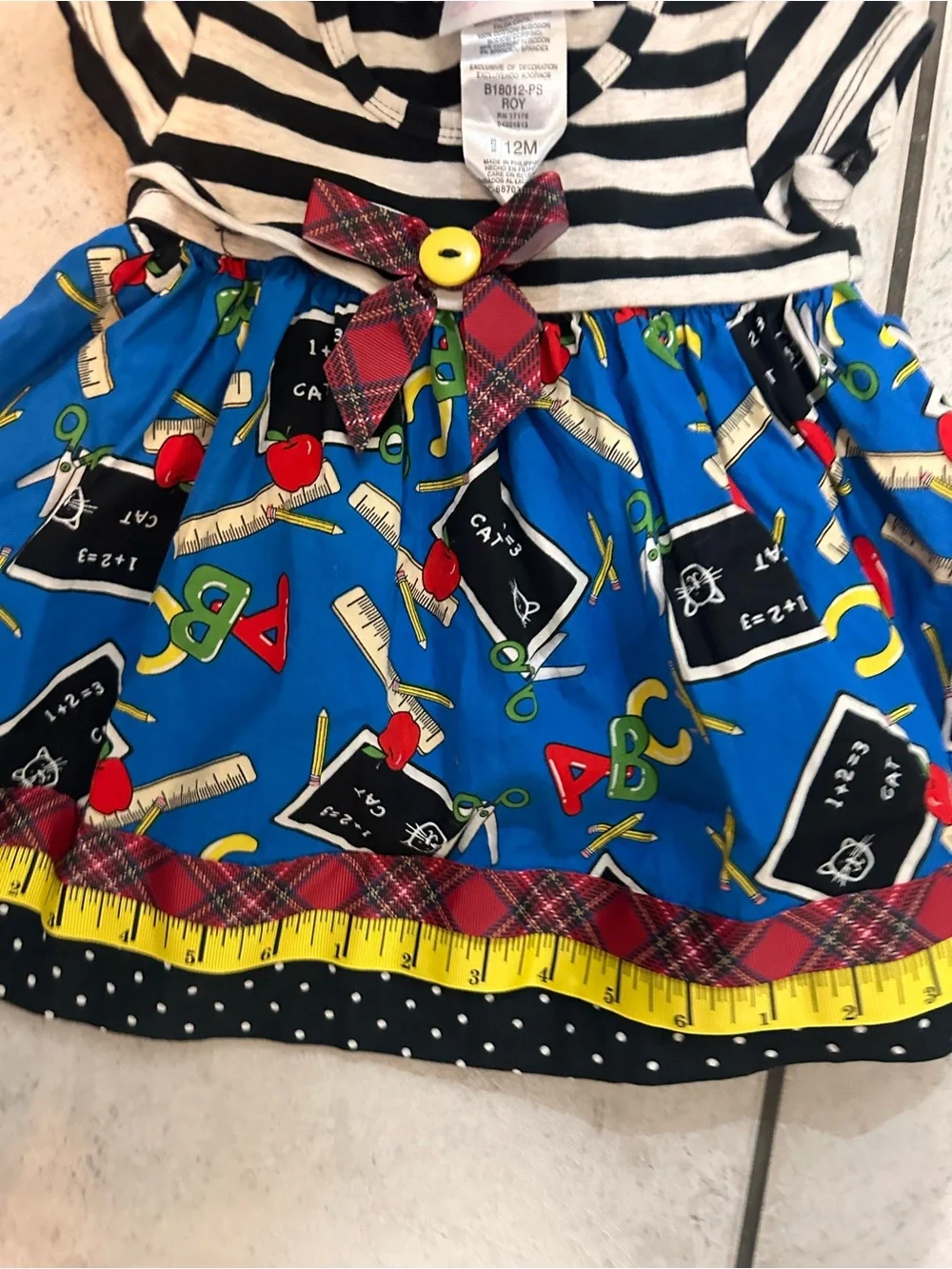 Bonnie Baby 12 M Girls Striped Top School-Themed Blue Skirt Dress Back to School